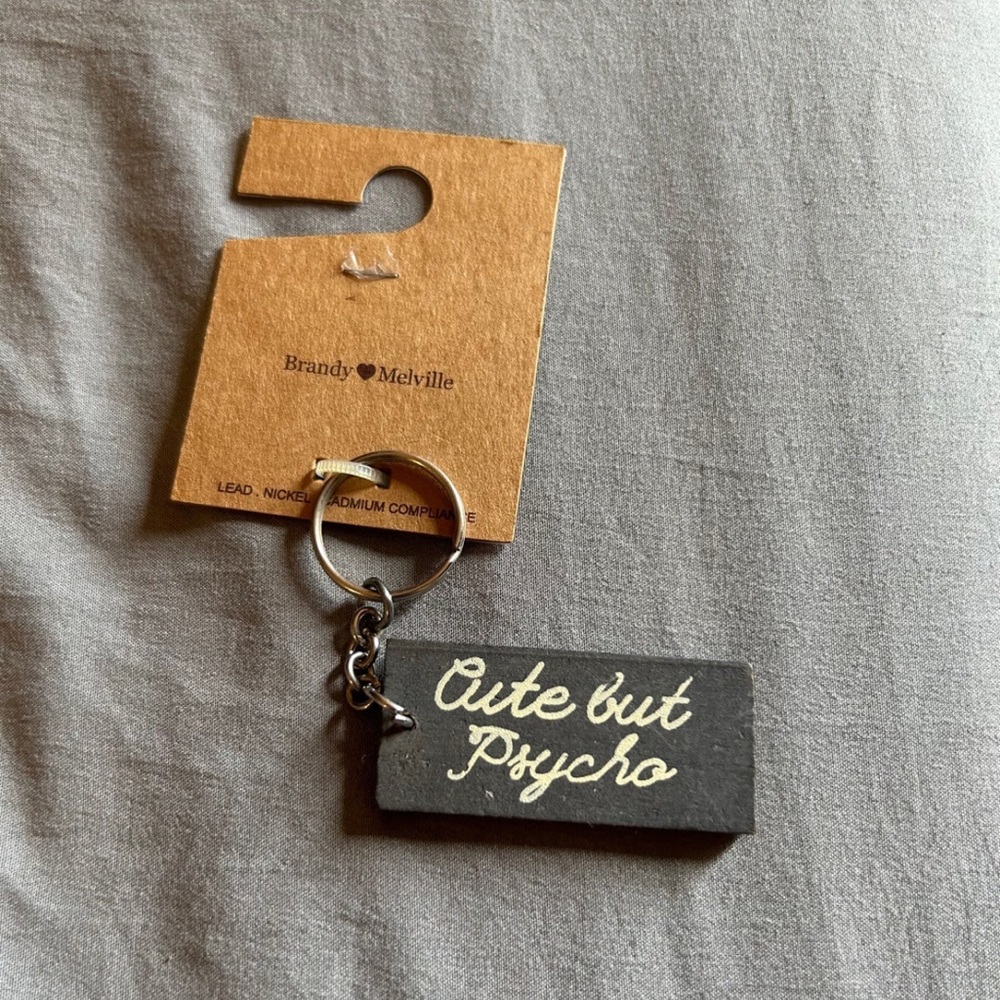 RARE Brandy Melville Cute But Psycho Wooden Keychain